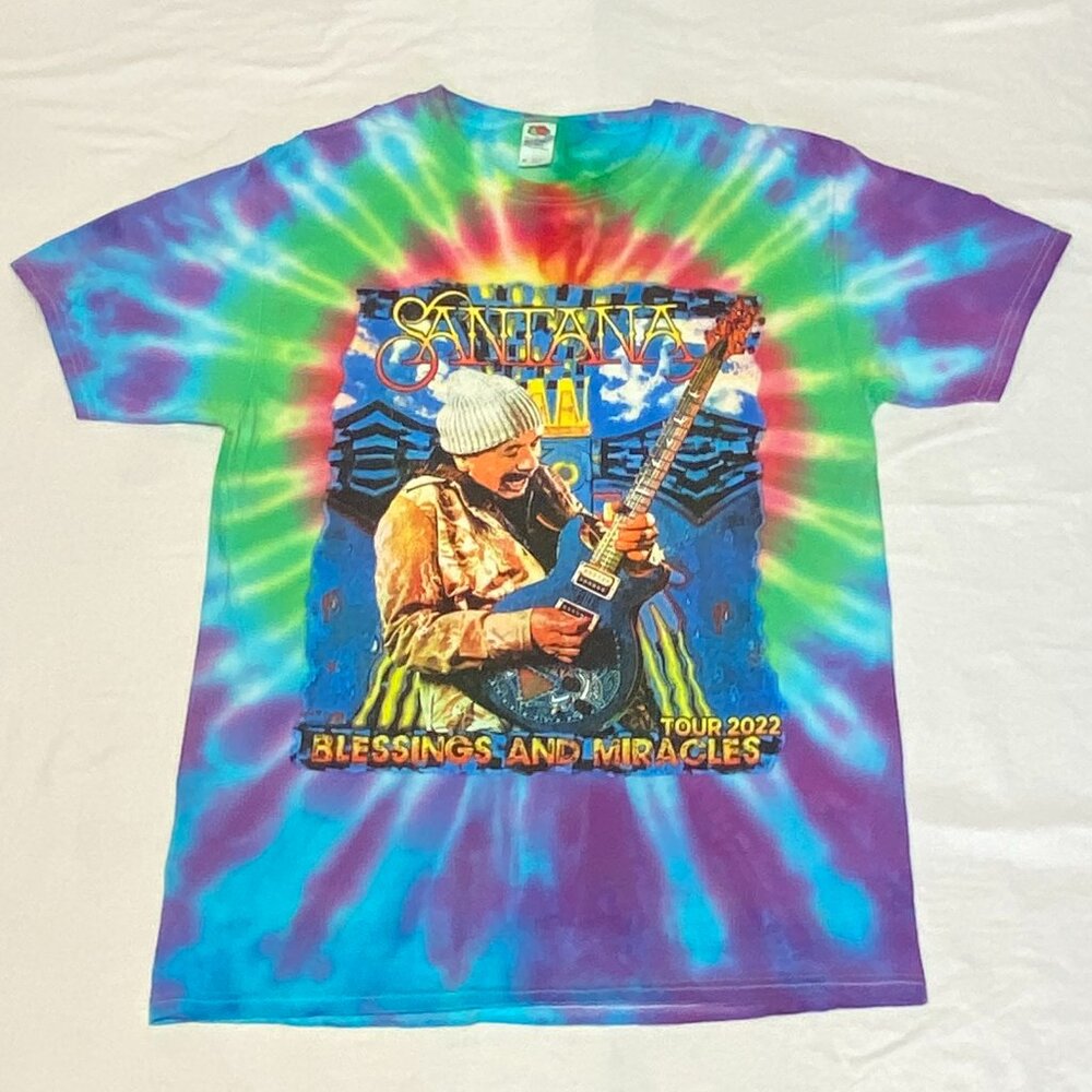 Carlos Santana 2022 Tour Tie Dye Double Sided Graphic L Blessings & Miracles Tee - Picture 8 of 13